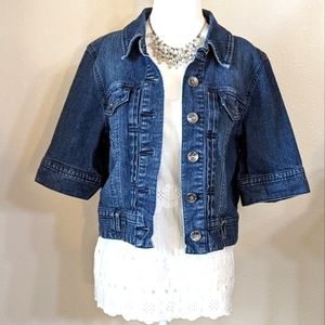 Style & Co Cropped 3/4 Sleeve Denim Jean Jacket Size M
